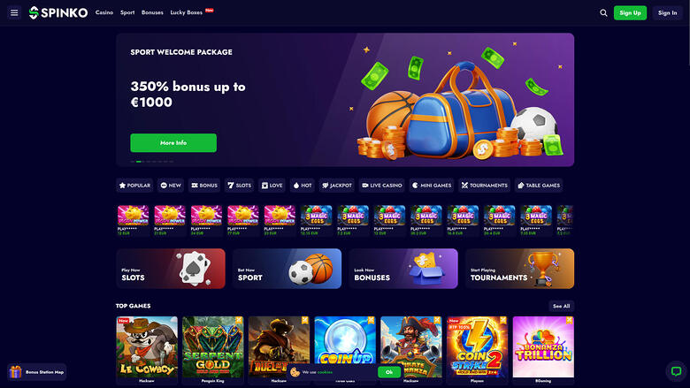 Spinko Casino Desktop Homepage