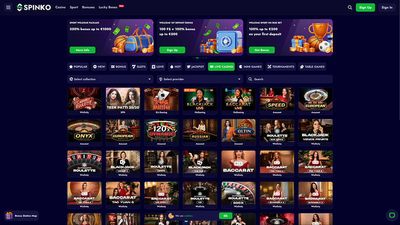 Spinko Casino Desktop Live Dealer