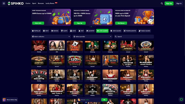 Spinko Casino Desktop Live Dealer