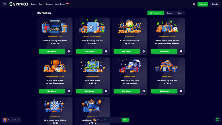 Spinko Casino Desktop Promotions