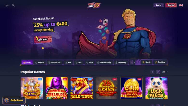 Spinlander Casino Startseite Desktop
