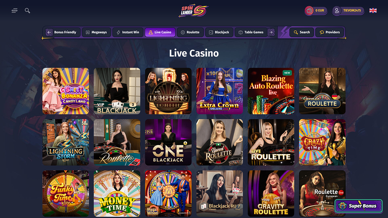 Casino Spinlander pour ordinateur avec croupier en direct