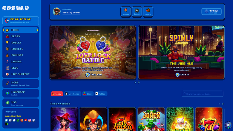 Spinly Casino Desktop Homepage