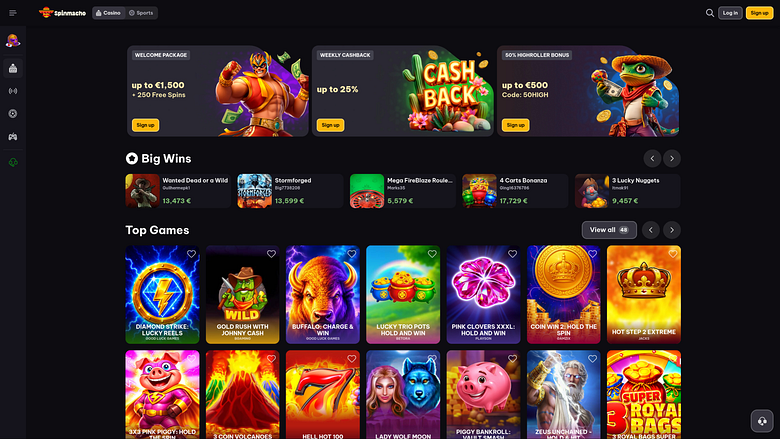 Spinmacho Casino Desktop Homepage