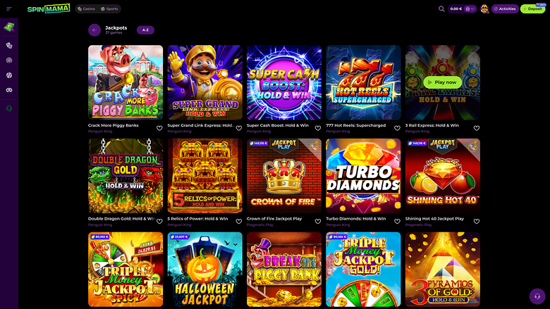 Jackpot de bureau du casino Spinmama