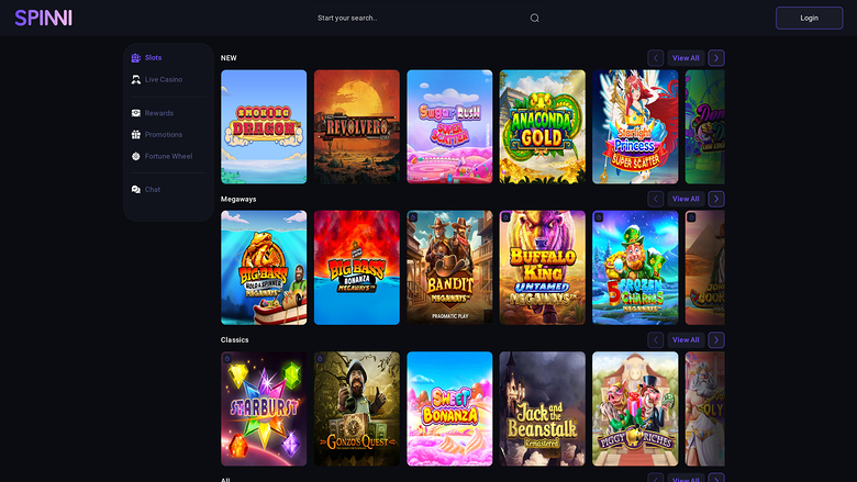 Page d'accueil de Spin Casino pour ordinateur