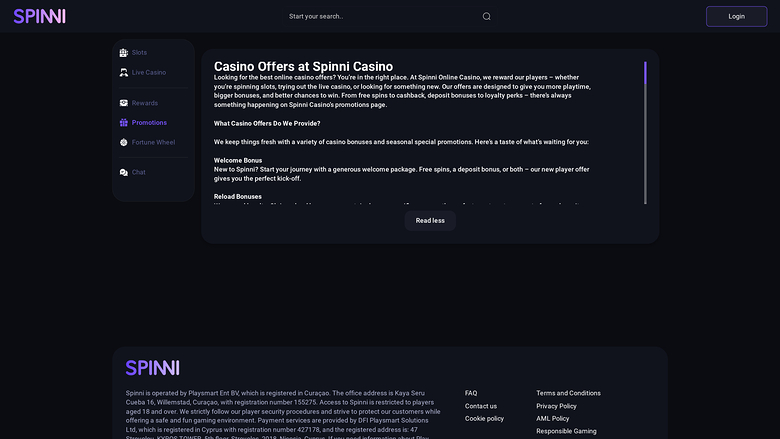 Promotions de bureau du casino Spinni