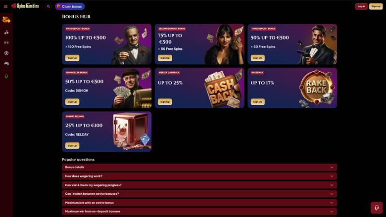 Promotions du casino SpinoGambino