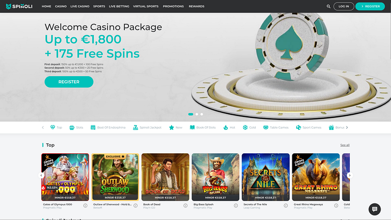 Pagina iniziale desktop di Spinoli Casino