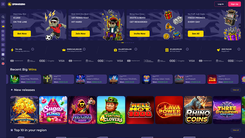 Página de inicio de escritorio del casino Spinorhino