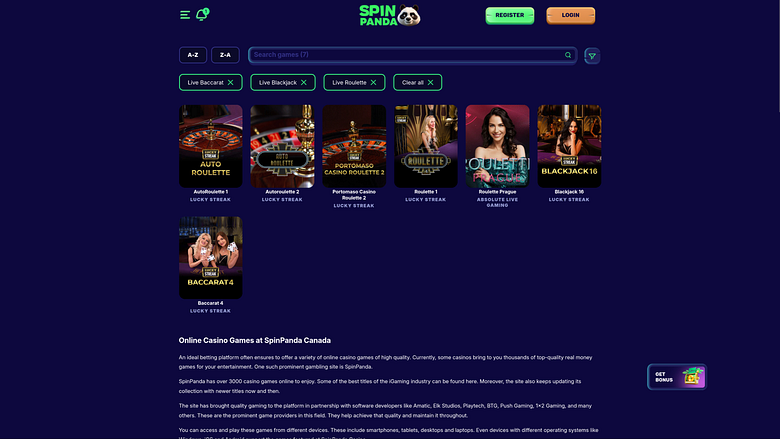 SpinPanda Casino Desktop Live-Dealer
