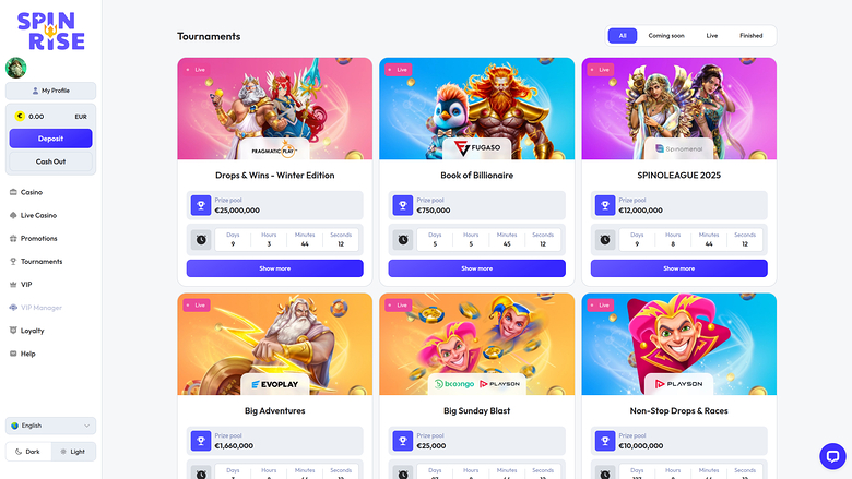 Spinrise Casino Desktop Tournaments