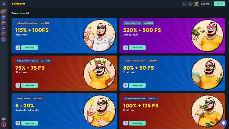 Spinsbro Casino Desktop Promotions