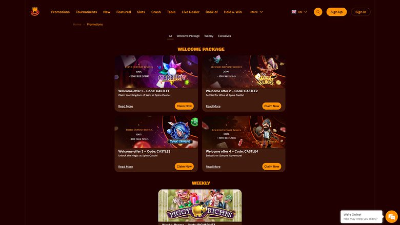 Spinscastle Casino Desktop Promotions