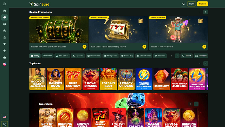Screenshot della pagina dei giochi di SpinStag Casino