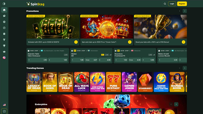 Screenshot della homepage di SpinStag Casino