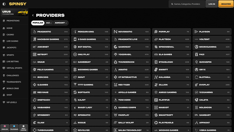 Spinsy Casino Desktop Game Developers