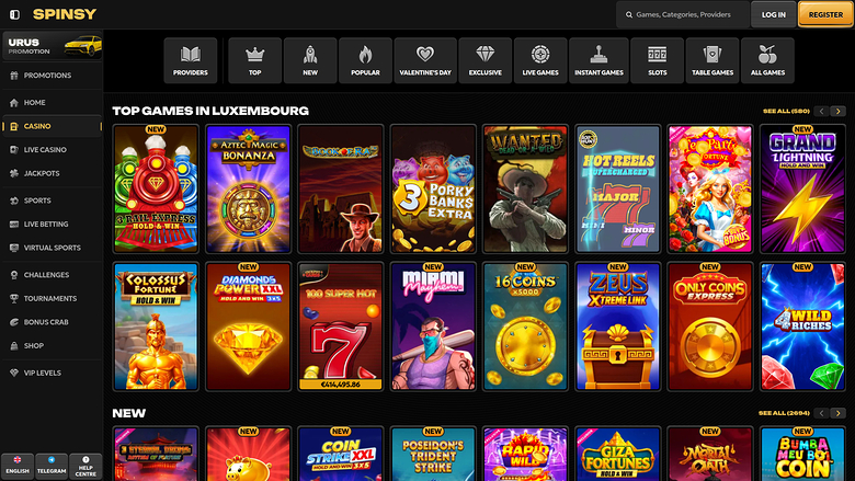 Spinsy Casino Desktop Games