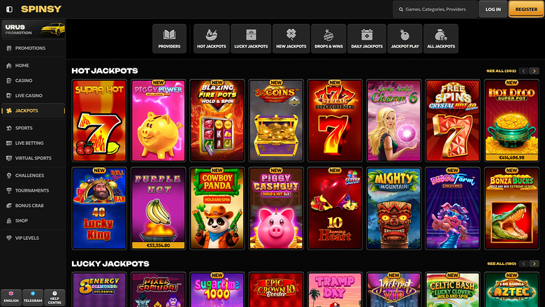 Spinsy Casino Desktop Jackpot
