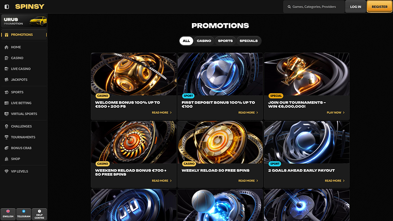 Spinsy Casino Desktop Promotions