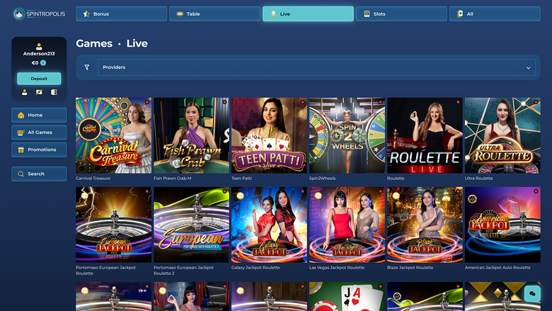 Casino Spintropolis sur ordinateur avec croupier en direct