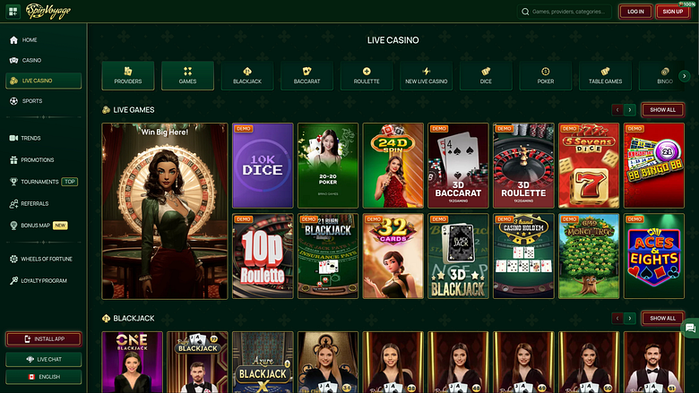 Cassino Spinvoyage para computador com crupiê ao vivo