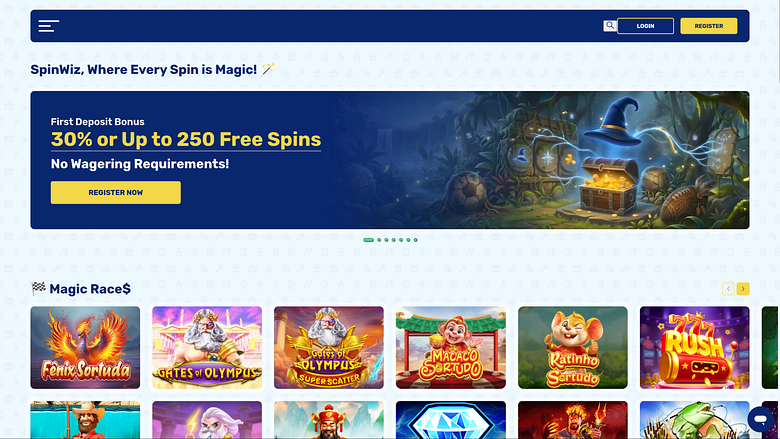 Домашняя страница казино Spinwiz для ПК