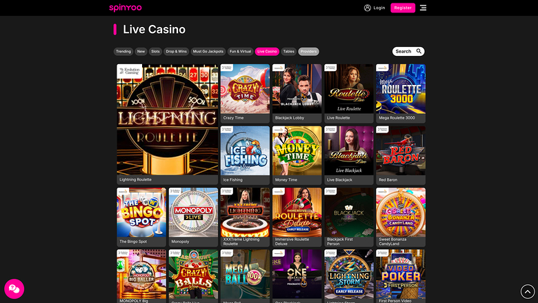 Casino Spinyoo pour ordinateur avec croupier en direct