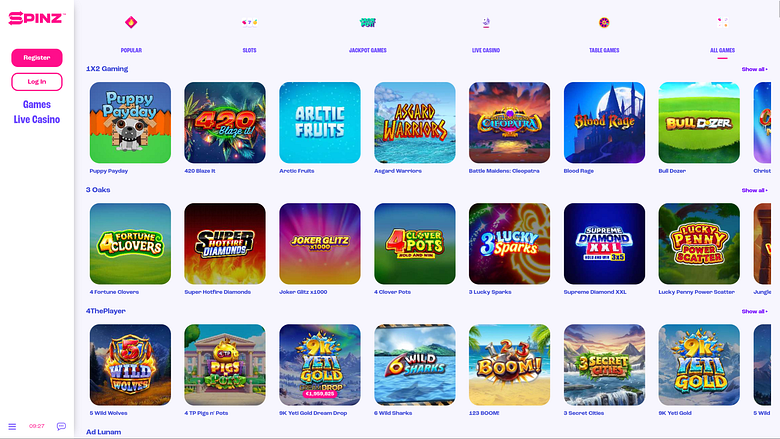 Desarrolladores de juegos de escritorio para Spinz Casino