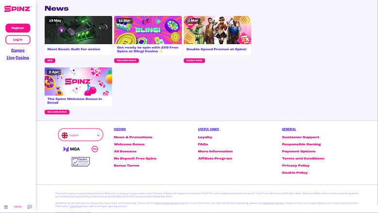 Promociones de Spinz Casino para ordenador