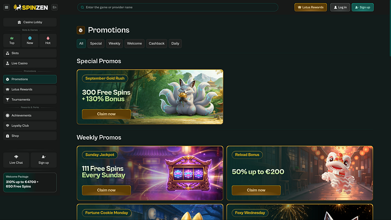 Promotions Spinzen Casino sur ordinateur