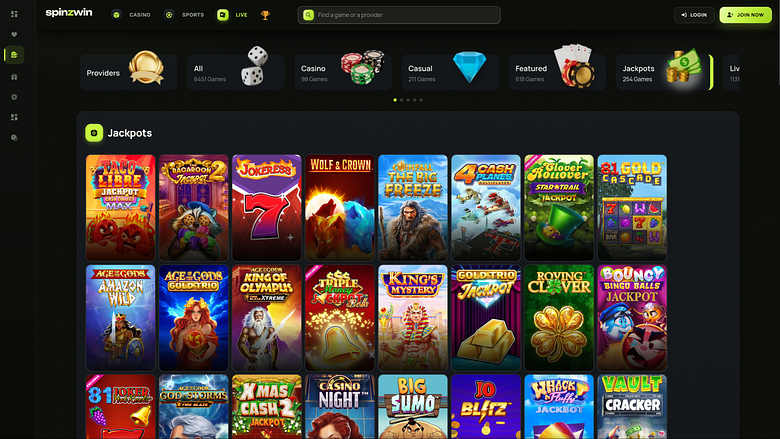 SpinzWin Casino Desktop Jackpot