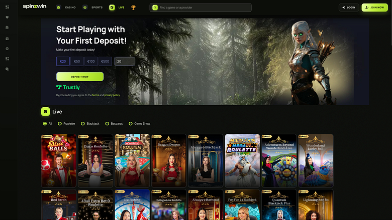 SpinzWin Casino Desktop Live Dealer