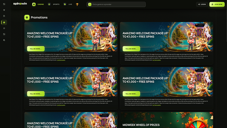 SpinzWin Casino Desktop Promotions