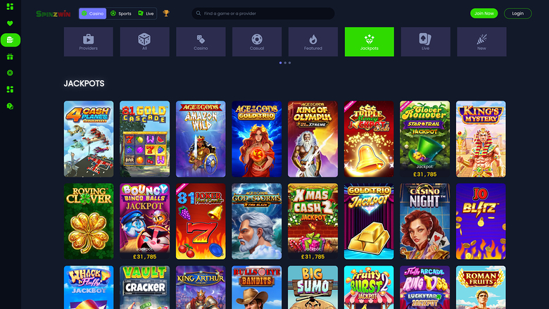 SpinzWin Casino Desktop Jackpot