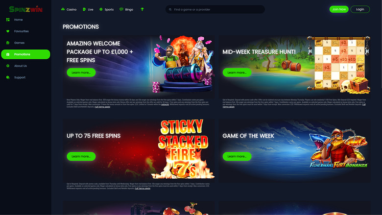 Promotions de SpinzWin Casino sur ordinateur