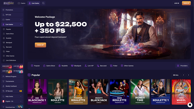 Spirit Casino sur ordinateur avec croupier en direct