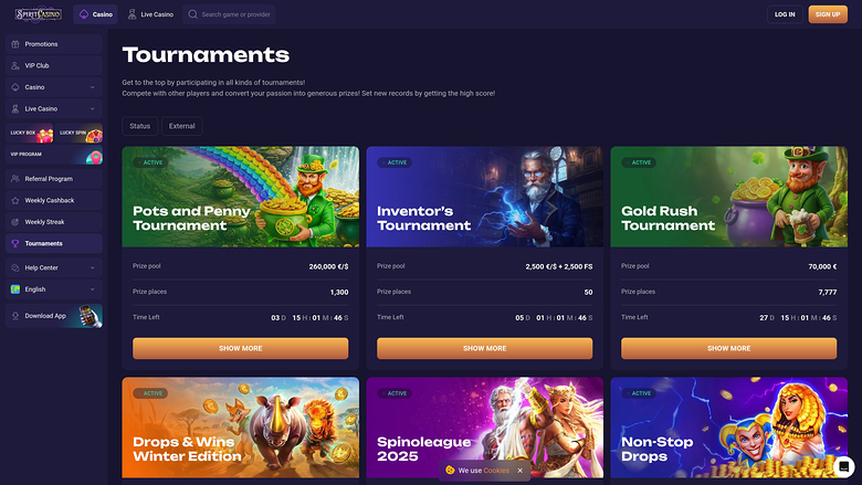 Tournois de casino Spirit sur ordinateur