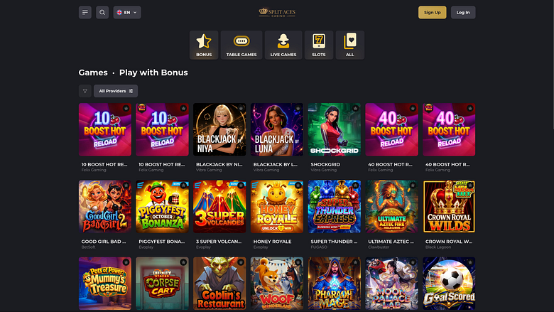 Split Aces Casino Desktop-Bonus