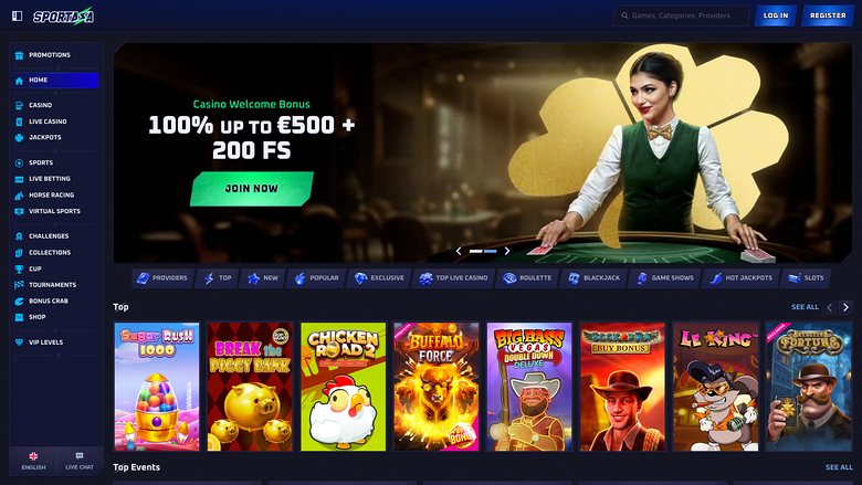 Page d'accueil du casino Sportaza pour ordinateur