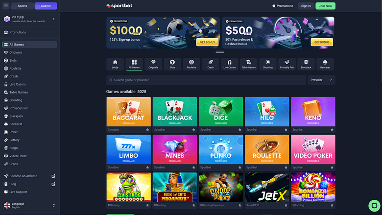 Jeux de casino Sportbet sur ordinateur