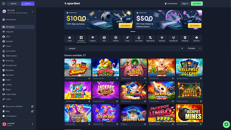 Jackpot du casino Sportbet sur ordinateur