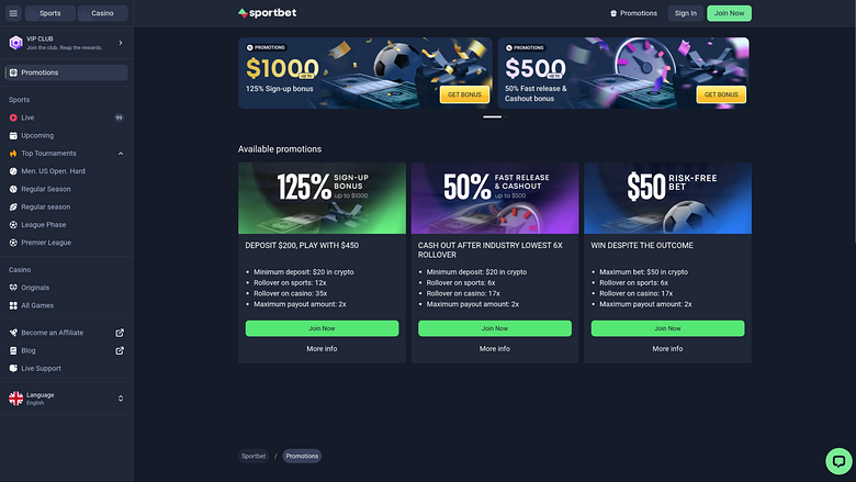 Promotions sur ordinateur de casino Sportbet