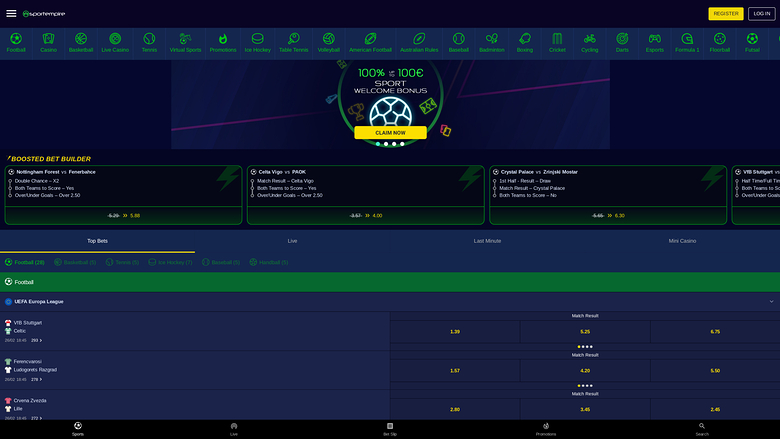 Page d'accueil du casino SportEmpire pour ordinateur