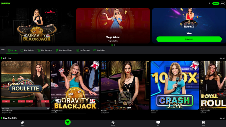 Sportospin Casino Desktop Live Dealer