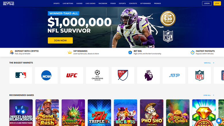 Page d'accueil sur ordinateur du casino de paris sportifs