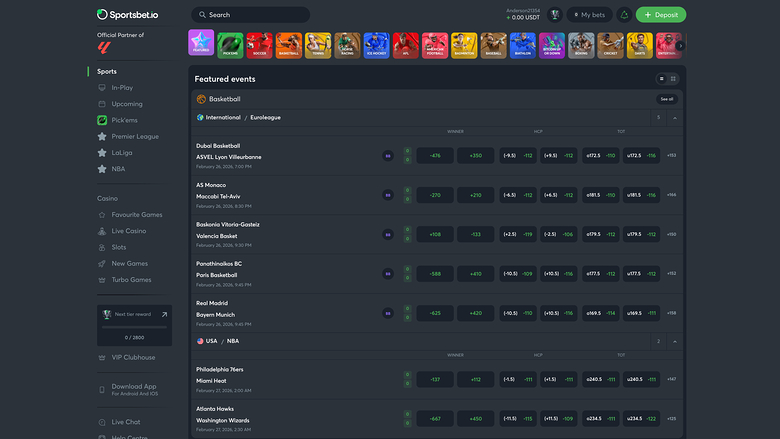 Sportsbet.io Desktop Homepage