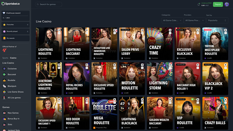 Sportsbet.io Desktop Live Dealer