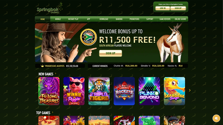 Página inicial do Springbok Casino para computador