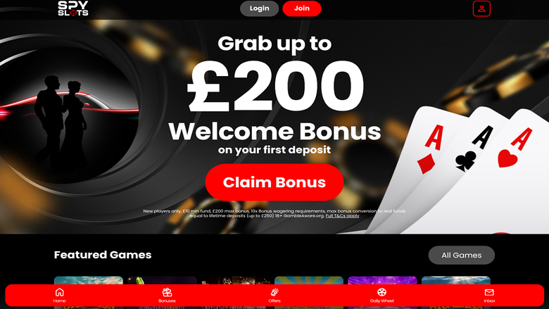 Página de inicio de Spy Slots para escritorio